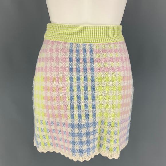 LOVE SHACK FANCY Size XS White & Multi-Color Nylon Blend Plaid A-Line Mini Skirt - Picture 3 of 6